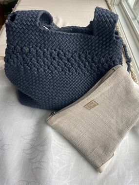 120% Lino Navy Bag with Logo Tag & attached pouch.